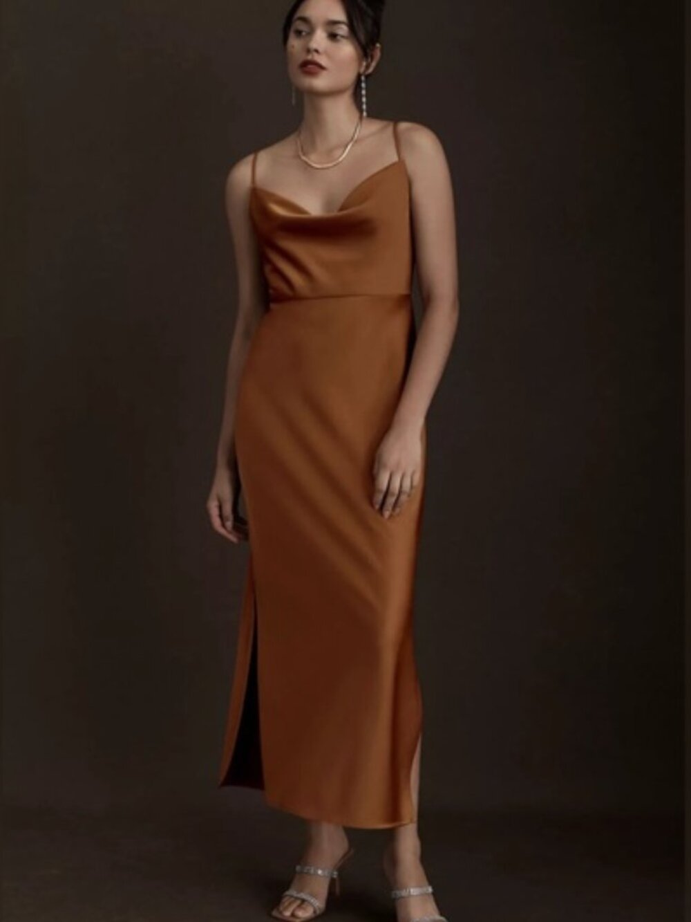 Anthropologie BHLDN Cali Satin Cowl-Neck Midi Slip Dress - Size 6